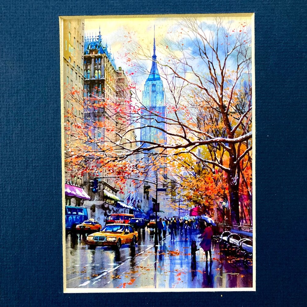 Empire State Building New York Art Print Watercolor Painting by Roustam 8x10